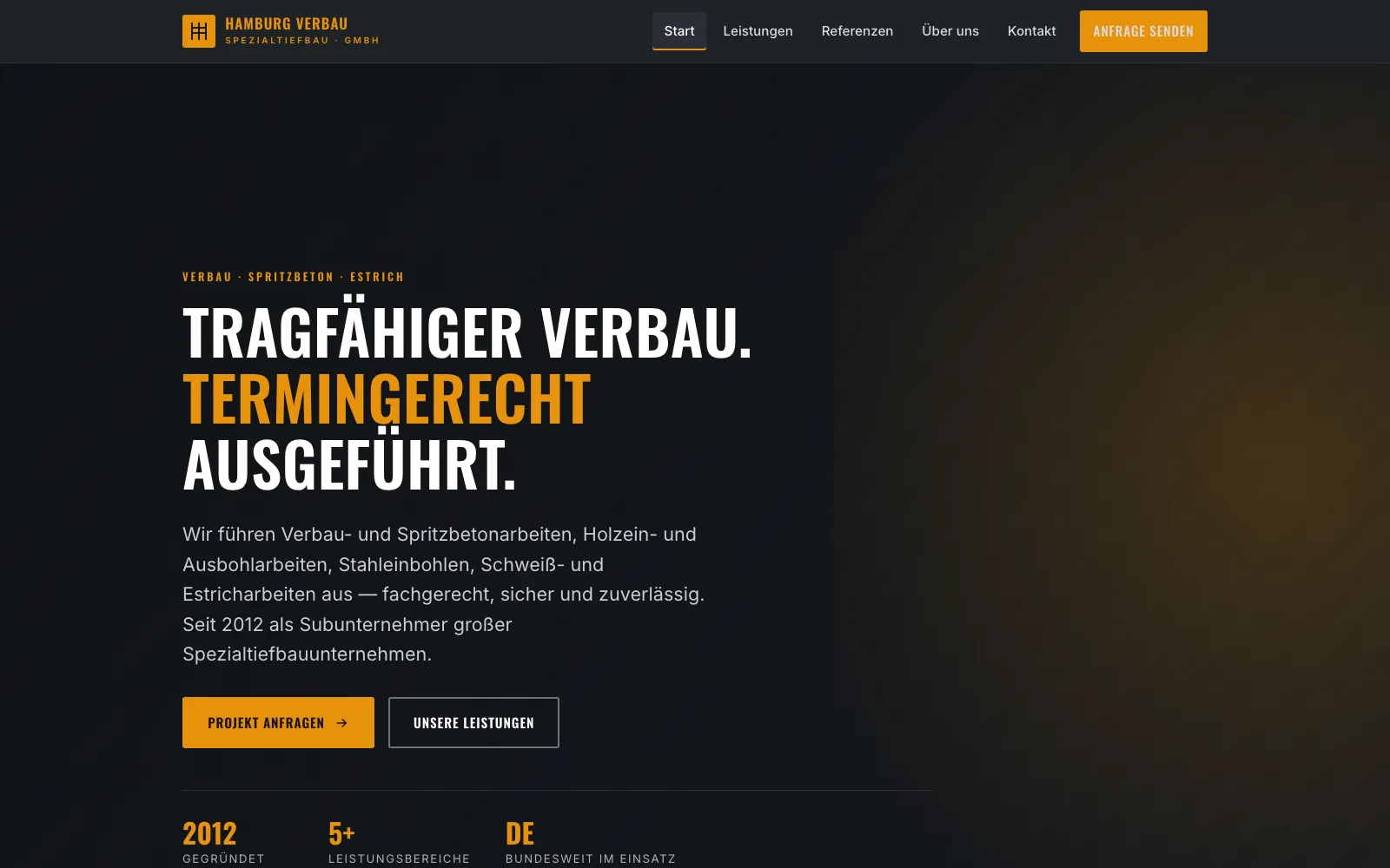 Startseite der Website der Hamburg Verbau GmbH
